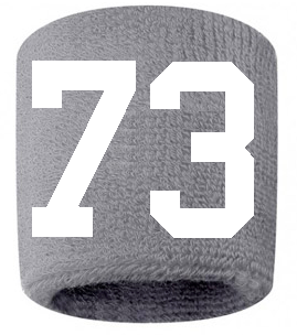 Number 73 Custom Gray w/ White #'s Sweatband Wristband Embroidered Stitched