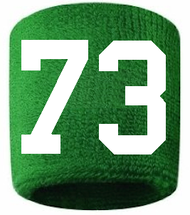 Number 73 Custom Green w/ White #'s Sweatband Wristband Embroidered Stitched