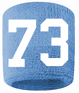 Number 73 Custom Light Blue w/ White #'s Sweatband Wristband Embroidered Stitched