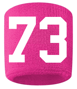 Number 73 Custom Hot Pink w/ White #'s Sweatband Wristband Embroidered Stitched