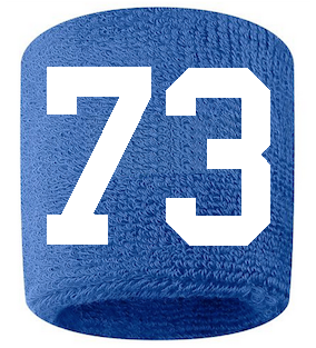 Number 73 Custom Royal Blue w/ White #'s Sweatband Wristband Embroidered Stitched