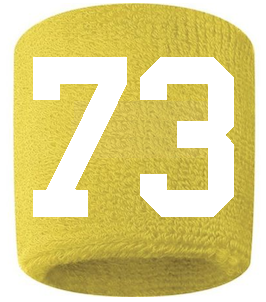 Number 73 Custom Yellow w/ White #'s Sweatband Wristband Embroidered Stitched
