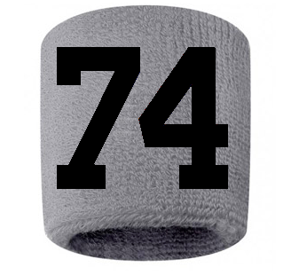 Number 74 Custom Gray w/ Black #'s Sweatband Wristband Embroidered Stitched