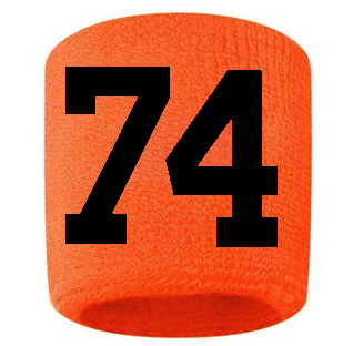 Number 74 Custom Orange w/ Black #'s Sweatband Wristband Embroidered Stitched