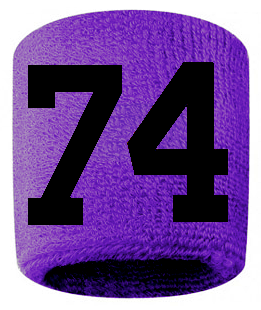 Number 74 Custom Purple w/ Black #'s Sweatband Wristband Embroidered Stitched