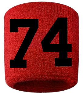 Number 74 Custom Red w/ Black #'s Sweatband Wristband Embroidered Stitched