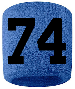 Number 74 Custom Royal Blue w/ Black #'s Sweatband Wristband Embroidered Stitched