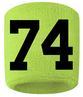 Number 74 Custom Volt Neon Lime Green w/ Black #'s Sweatband Wristband Embroidered Stitched