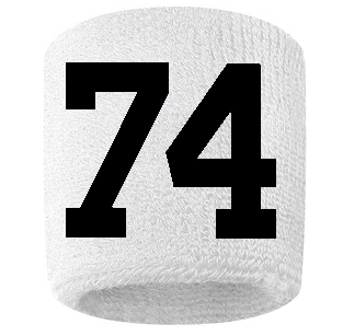 Number 74 Custom White w/ Black #'s Sweatband Wristband Embroidered Stitched
