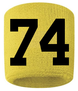 Number 74 Custom Yellow w/ Black #'s Sweatband Wristband Embroidered Stitched