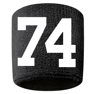 Number 74 Custom Black w/ White #'s Sweatband Wristband Embroidered Stitched