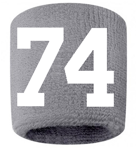 Number 74 Custom Gray w/ White #'s Sweatband Wristband Embroidered Stitched