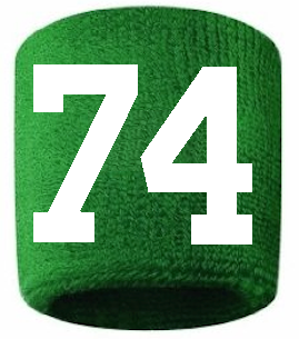Number 74 Custom Green w/ White #'s Sweatband Wristband Embroidered Stitched