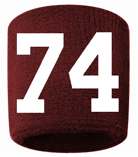 Number 74 Custom Maroon w/ White #'s Sweatband Wristband Embroidered Stitched