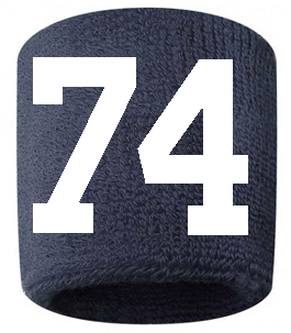 Number 74 Custom Navy Blue w/ White #'s Sweatband Wristband Embroidered Stitched