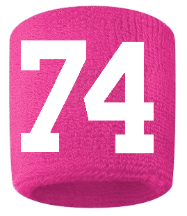 Number 74 Custom Hot Pink w/ White #'s Sweatband Wristband Embroidered Stitched