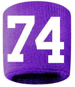 Number 74 Custom Purple w/ White #'s Sweatband Wristband Embroidered Stitched