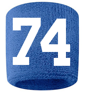Number 74 Custom Royal Blue w/ White #'s Sweatband Wristband Embroidered Stitched