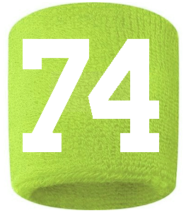 Number 74 Custom Volt Neon Lime Green w/ White #'s Sweatband Wristband Embroidered Stitched