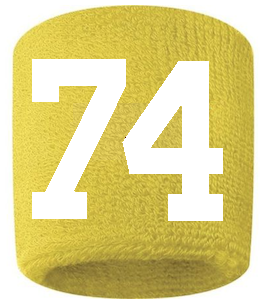 Number 74 Custom Yellow w/ White #'s Sweatband Wristband Embroidered Stitched