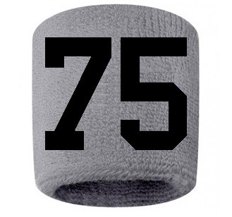 Number 75 Custom Gray w/ Black #'s Sweatband Wristband Embroidered Stitched