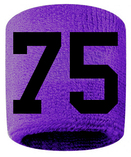 Number 75 Custom Purple w/ Black #'s Sweatband Wristband Embroidered Stitched