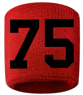 Number 75 Custom Red w/ Black #'s Sweatband Wristband Embroidered Stitched