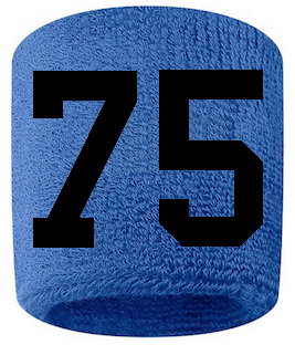 Number 75 Custom Royal Blue w/ Black #'s Sweatband Wristband Embroidered Stitched