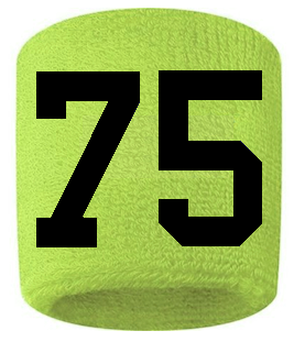 Number 75 Custom Volt Neon Lime Green w/ Black #'s Sweatband Wristband Embroidered Stitched