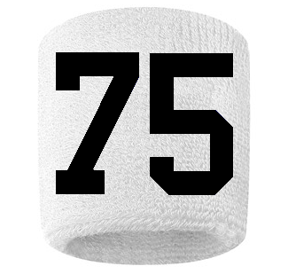 Number 75 Custom White w/ Black #'s Sweatband Wristband Embroidered Stitched