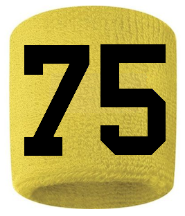 Number 75 Custom Yellow w/ Black #'s Sweatband Wristband Embroidered Stitched