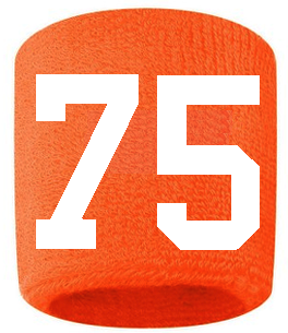Number 75 Custom Orange w/ White #'s Sweatband Wristband Embroidered Stitched