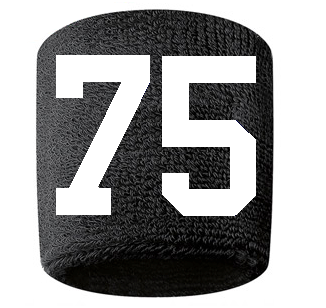 Number 75 Custom Black w/ White #'s Sweatband Wristband Embroidered Stitched
