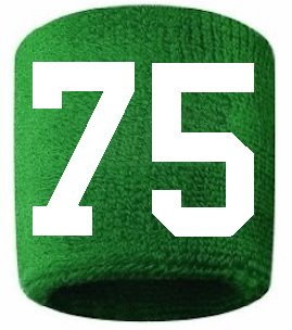 Number 75 Custom Green w/ White #'s Sweatband Wristband Embroidered Stitched