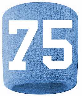Number 75 Custom Light Blue w/ White #'s Sweatband Wristband Embroidered Stitched