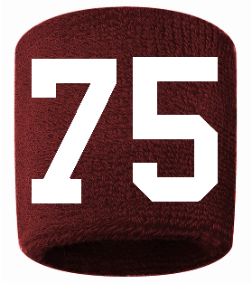 Number 75 Custom Maroon w/ White #'s Sweatband Wristband Embroidered Stitched