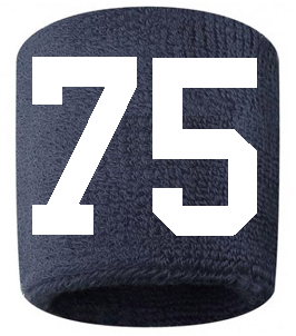 Number 75 Custom Navy Blue w/ White #'s Sweatband Wristband Embroidered Stitched