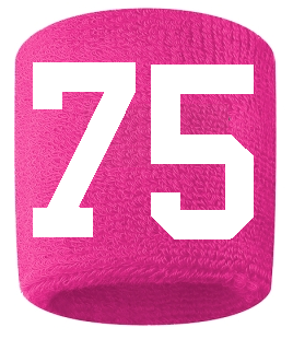 Number 75 Custom Hot Pink w/ White #'s Sweatband Wristband Embroidered Stitched