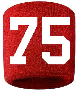 Number 75 Custom Red w/ White #'s Sweatband Wristband Embroidered Stitched
