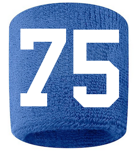 Number 75 Custom Royal Blue w/ White #'s Sweatband Wristband Embroidered Stitched