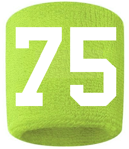 Number 75 Custom Volt Neon Lime Green w/ White #'s Sweatband Wristband Embroidered Stitched
