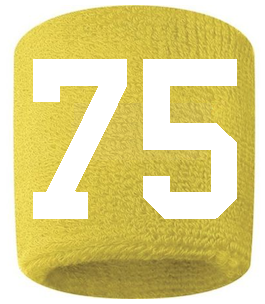 Number 75 Custom Yellow w/ White #'s Sweatband Wristband Embroidered Stitched