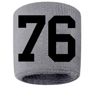 Number 76 Custom Gray w/ Black #'s Sweatband Wristband Embroidered Stitched