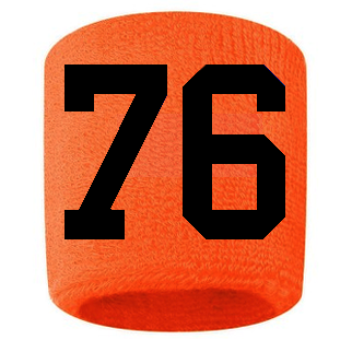 Number 76 Custom Orange w/ Black #'s Sweatband Wristband Embroidered Stitched