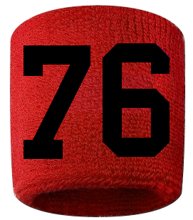 Number 76 Custom Red w/ Black #'s Sweatband Wristband Embroidered Stitched