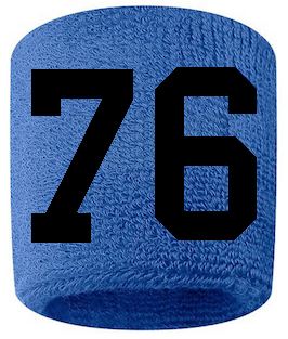 Number 76 Custom Royal Blue w/ Black #'s Sweatband Wristband Embroidered Stitched