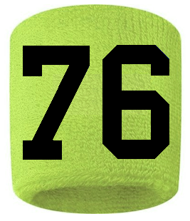 Number 76 Custom Volt Neon Lime Green w/ Black #'s Sweatband Wristband Embroidered Stitched