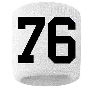 Number 76 Custom White w/ Black #'s Sweatband Wristband Embroidered Stitched