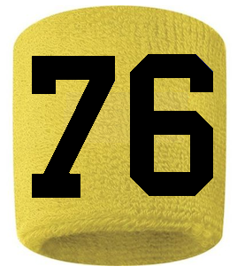 Number 76 Custom Yellow w/ Black #'s Sweatband Wristband Embroidered Stitched