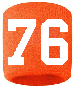 Number 76 Custom Orange w/ White #'s Sweatband Wristband Embroidered Stitched